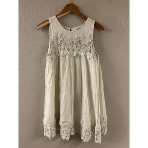 She + Sky Off White Boho Lace Trimmed Tank Mini Dress Medium